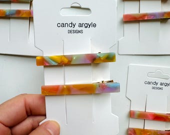 Pinzas para el cabello de acetato – Mezcla de rosa, coral, aguamarina y amarillo – Estilo cocodrilo (Juego de 2)
