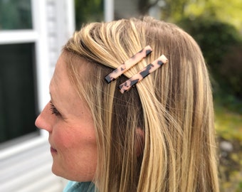 Tortoise Shell Barrette Set – Golden Brown Hair Clips, Approx 2.25"