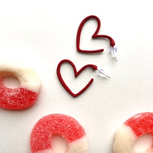 Heart hoop earrings - red heart earrings - valentines earrings - red hoop earrings - heart earrings - women earrings - valentine jewelry