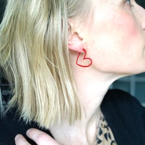 Heart hoop earrings red heart earrings valentines earrings red hoop earrings heart earrings women earrings valentine jewelry image 3