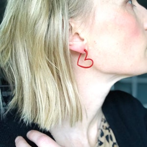 Heart hoop earrings - red heart earrings - valentines earrings - red hoop earrings - heart earrings - women earrings - valentine jewelry