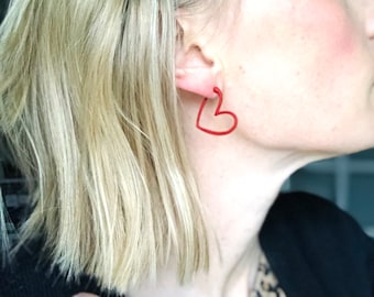 Matte Red Heart Hoop Earrings – Lightweight Valentine Jewelry
