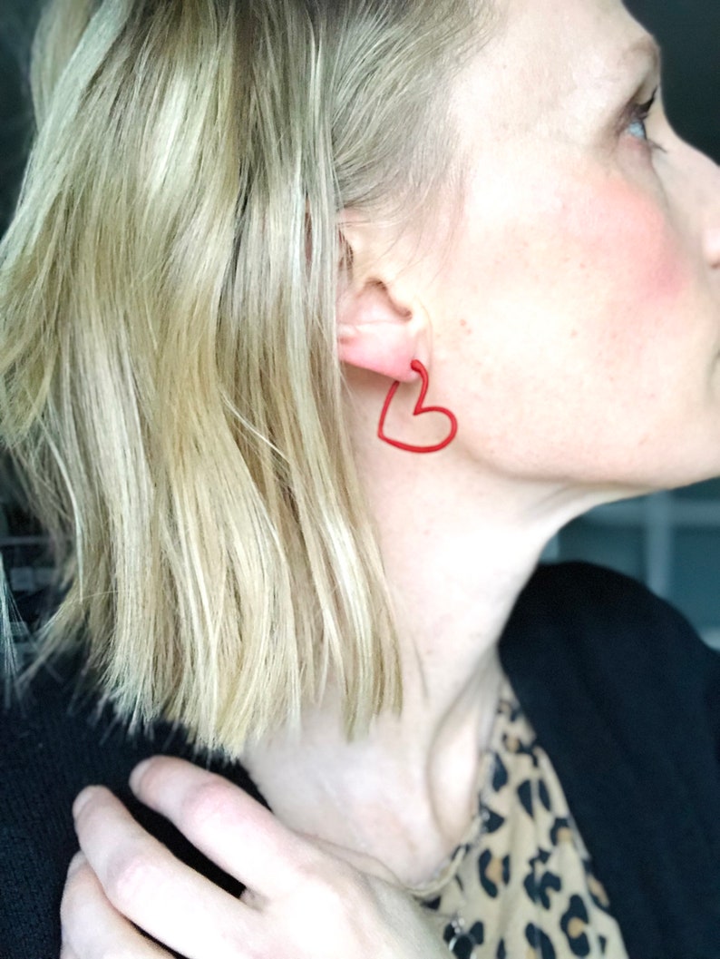 Heart hoop earrings red heart earrings valentines earrings red hoop earrings heart earrings women earrings valentine jewelry image 3