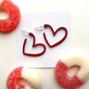 Heart hoop earrings red heart earrings valentines earrings red hoop earrings heart earrings women earrings valentine jewelry image 5