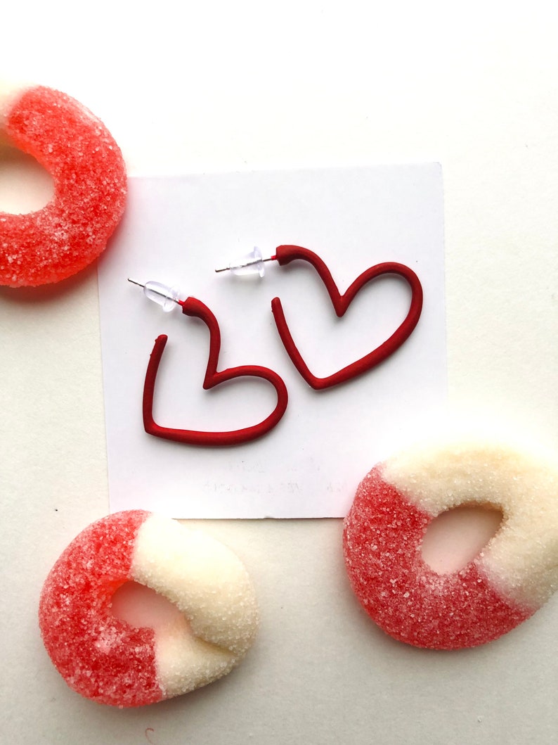 Heart hoop earrings red heart earrings valentines earrings red hoop earrings heart earrings women earrings valentine jewelry image 5