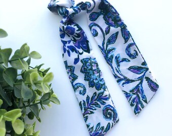 Hair Tie - Hair Scarf - Ponytail Tie - Blue Hair Scarf - Purple Hair Tie - Fabric Hair Wrap - Floral hair scarf - spring hair scarf