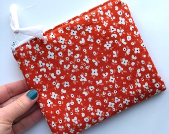 zipper pouch - orange zipper pouch - floral pouch - make up pouch - cosmetic pouch - coral make up bag - small zipper pouch - purse pouch