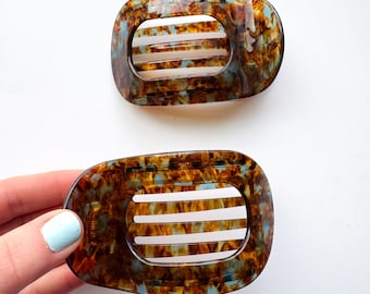 Hair claw - large hair claw - flat hair claw - brown hair clip - tortoise hair clip - blue hair claw - women hair accessory - gift