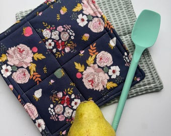 Quilted pot holders - foodie or chef gift - fabric hot pads (set of 2)