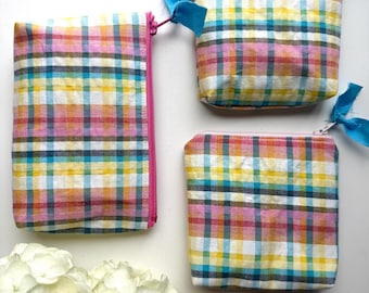 Colorful Plaid Zipper Pouch – Cotton Coin Purse