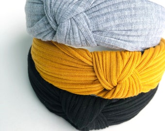 Knot headband - womens headband - fabric headband - yellow headband - black headband - pleated headband - soft headband - gray headband