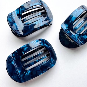 Marbled Blue Hair Claw: Flat Hair Clip, Women's Accessory