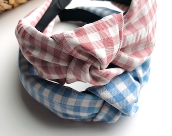 Headband - pink checkered headband - blue checkered headband - gingham headband - women spring headband - girls headband - spring hair tie