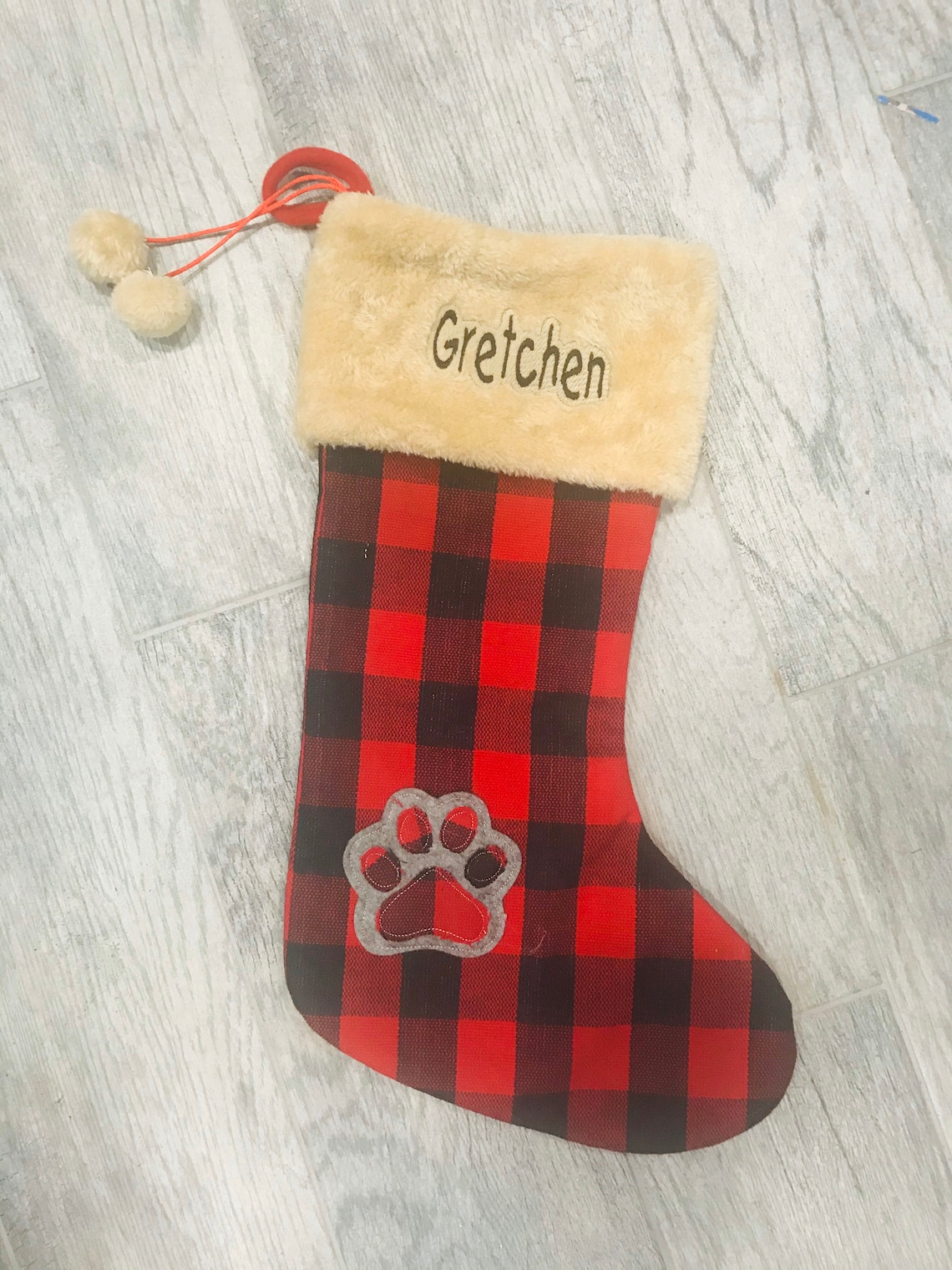 Christmas Stocking Paw Print Stocking Christmas Santa Dog Etsy