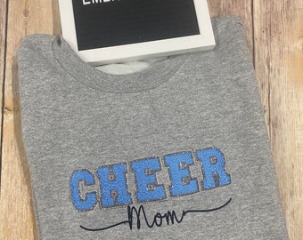 Cheer Mom Custom Sweatshirt, Faux Chenille Letters, Cheer Mom Grandma Aunt Crew Neck Sweatshirt