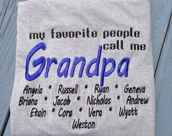 Custom Personalized Embroidered Grandpa Grandma Dad Mom gray tee shirt