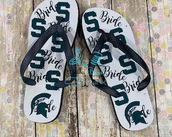 Michigan State University Bride Flip Flops, MSU Bridal Shoes, MSU Bride Flip Flops, Adult Small Ready to Shop, MSU, Officially Licensed