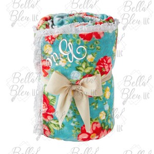 Personalized Throw Blanket - Vintage Floral Velvet Throw Plush Blanket  Custom personalized