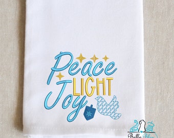 Hanukkah Kitchen Towel - Peach Light Joy Kitchen Towel - Hanukkah Custom made Towel - Embroidered Towel