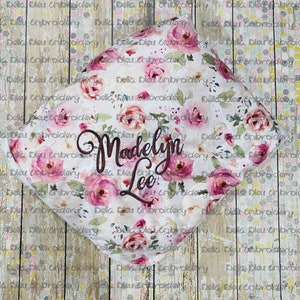 Personalized Baby Blanket - Baby Blanket Shower Gift - Floral Rose & Sherpa baby girl blanket - Rose Floral blanket -  Custom personalized