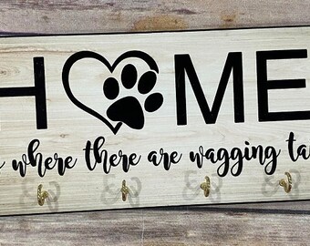 Dog Home Key Holder - Home is where there is waggin tails key holder gift, Home Decor