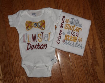 3 Custom Personalized Big Sister Little Brother Mister Siblings Set twins