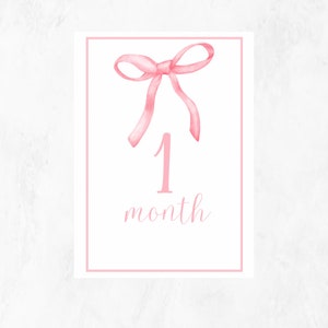 Cartes d'étape roses pour bébé avec noeud | noeud rose | Cadeau baby shower | 1-12 mois | Photos de bébé | Petite fille