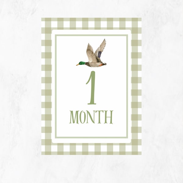 Green Mallard Milestone Cards | Baby Shower Gift | Duck Theme | Baby Photos | Months 1-12