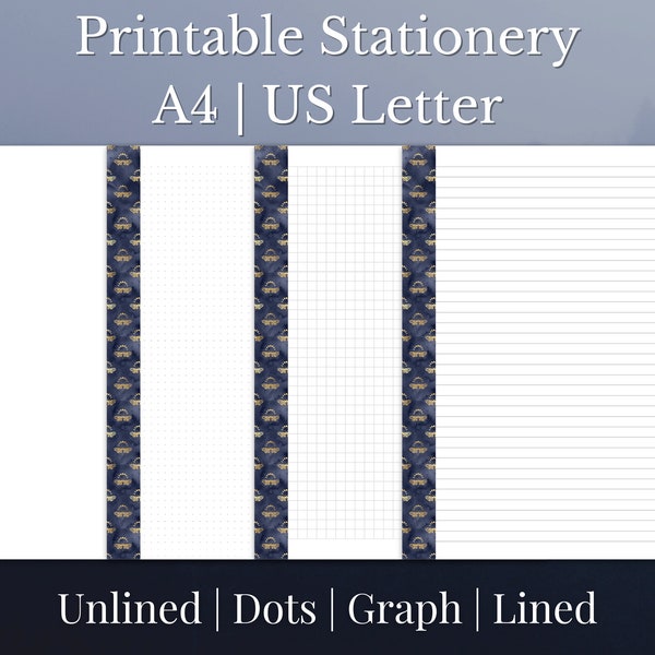 Moon Moth Printable Stationery Set | Lined | Unlined | Dot Grid | Graph Grid | A4 | US Letter.