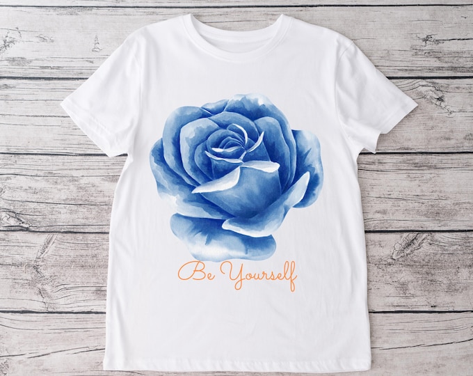 Blue Rose Floral T Shirt Be Yourself