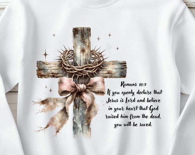 The Cross Romans 16:29 Christian Sweatshirt Bible Scripture Faith Long Sleeve White