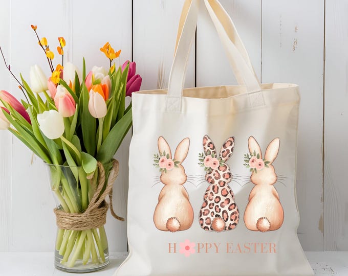 Happy Easter Leopard Bunny Tote Bag