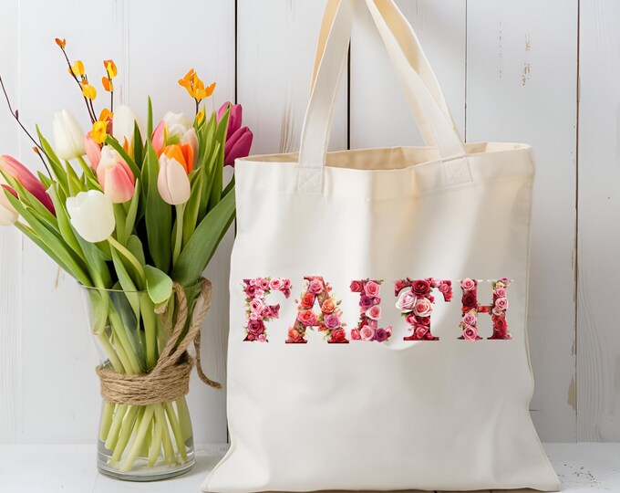 Faith Roses Floral Tote Bag