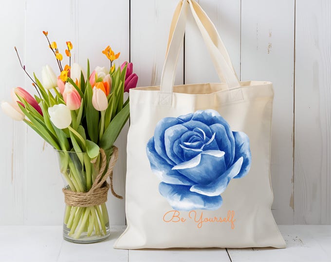 Be Yourself Blue Rose Motivational Tote Bag