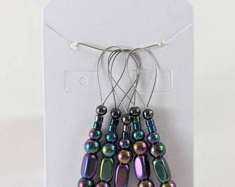 Rainbow Hematite Knitting Stitch Marker 5pc set, snag-free, handmade unique