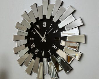 Large Roman Numeral Mirror Wall Clock, Modern Oversize Luxury Silver Gray Mirror Silent Non Ticking Wall Clock and Decor, Farmhouse Gift