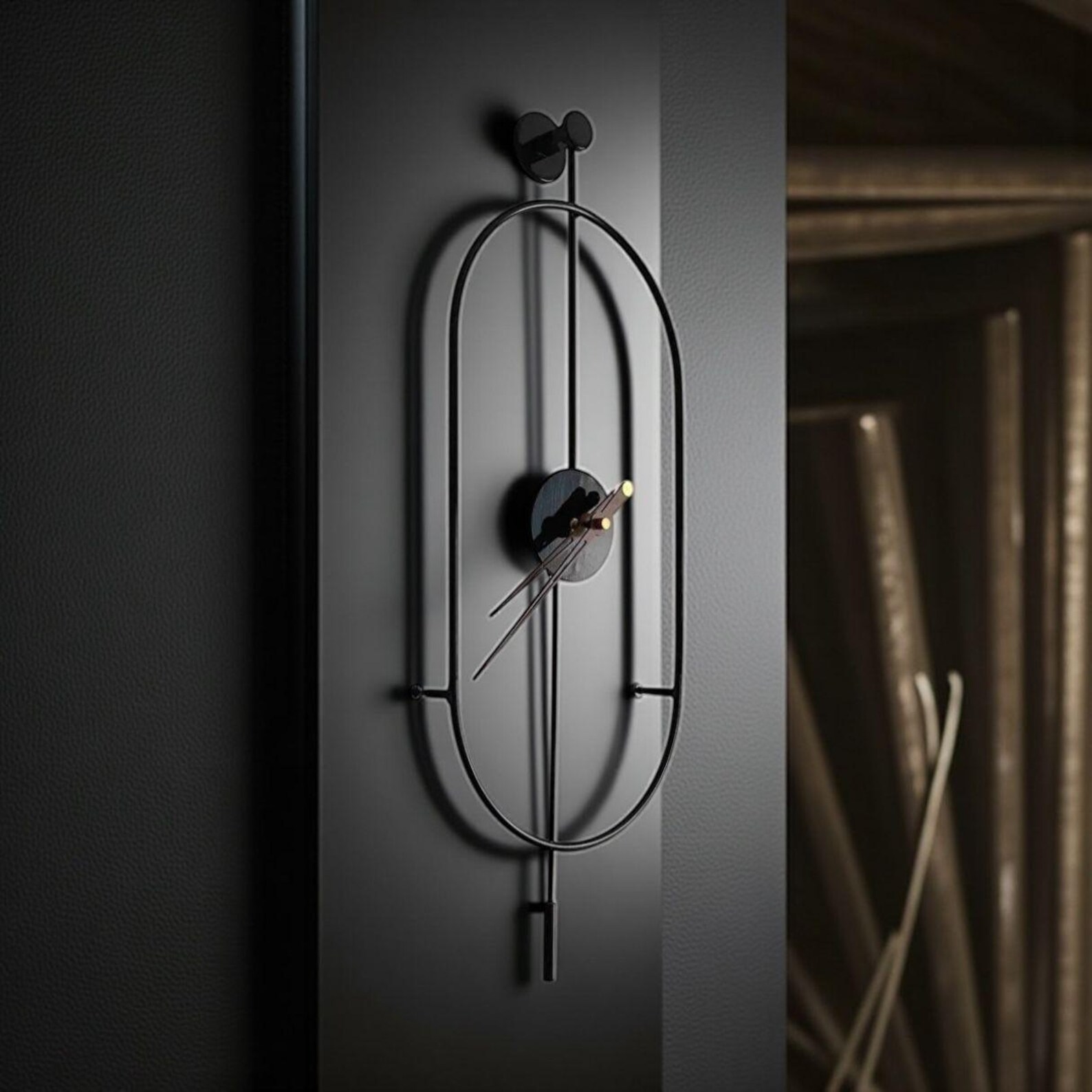 Modern Gold Metal Wall Clock With Pendulum | Minimalist Vertical Wall ...