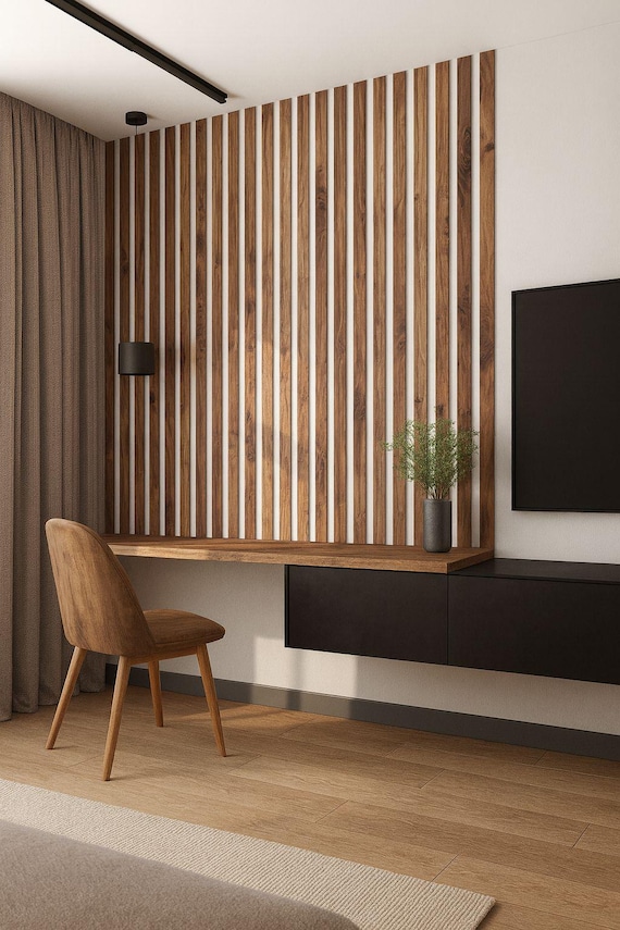 Oak Veener Wood Wide Slats Wall Panels, Wood Wall Cladding Decoration, Adjustable Modern Wall Panels, Acoustic Accent Wall Slats Farmhouse