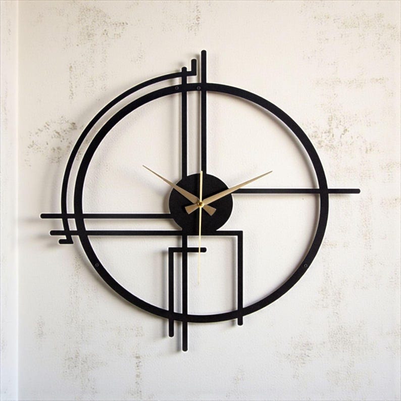 Intersecting Clock Minimalist Oversized Black Wall Clock, Modern Geometric Wall Clock ...