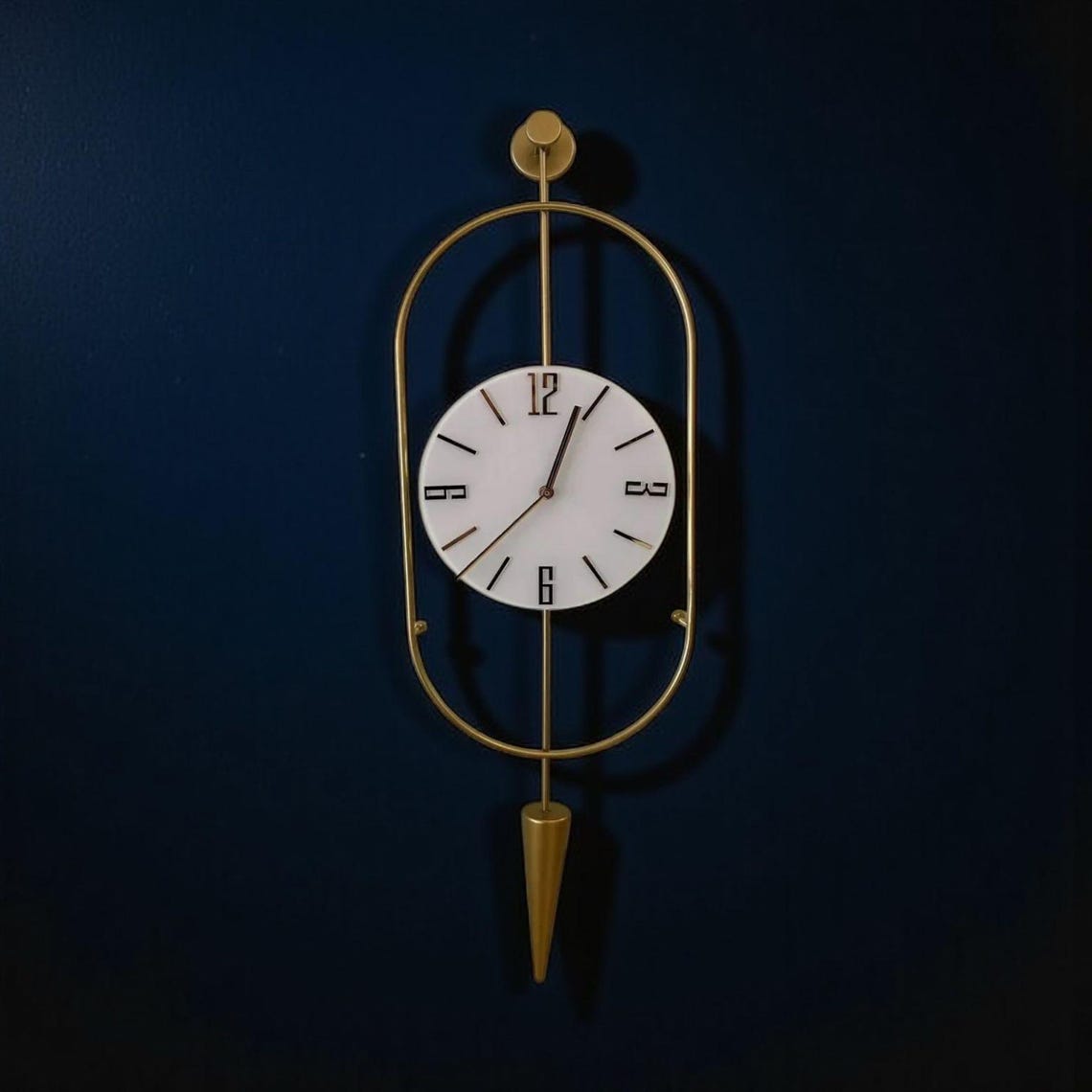 Modern Gold Metal Wall Clock With Pendulum | Minimalist Vertical Wall ...