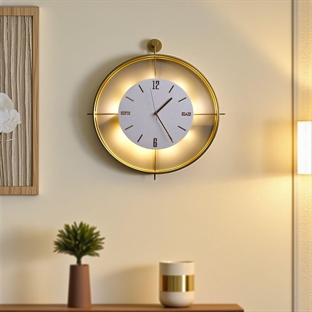 Minimalist Gold & White Metal Wall Clock, Modern Large Unique and ...