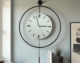Minimalist Large Metal Wall Clock, Modern Oversize Silent Wall Clock, Black Framed Round Wall Clock, Minimalist Led Light Wall Clock