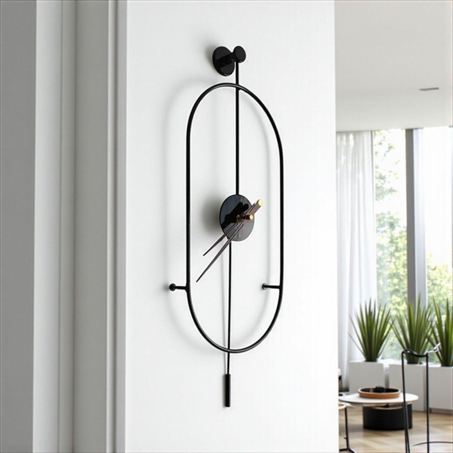 Modern Gold Metal Wall Clock With Pendulum | Minimalist Vertical Wall ...