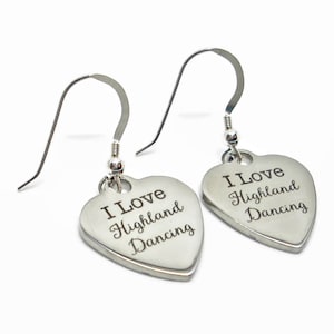 I Love Irish Dancing Heart Shaped Dangle Earrings Sterling Silver French Wires Feis NANA Birthday Gift Boxed