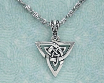 Celtic Knot Double Trinity Necklace 18" Scroll Chain * Antiqued Tierracast Pendant & Bail * Boxed