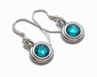 December Birthstone Crystal Dangle Style Earrings* Jewel Tone Blue Zircon * Sterling Silver French Wires