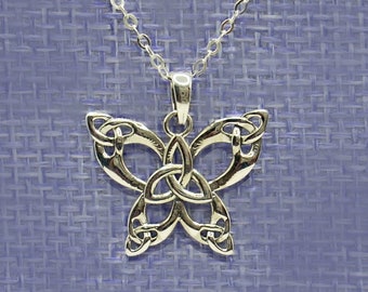 Celtic Butterfly Necklace with Trinity Knot Detail on Cable Chain * All sterling silver * 16' or 18" chain option * Knotwork detailing