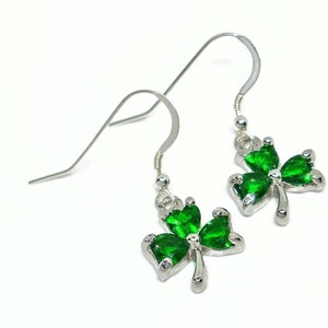 Irish Shamrock Earrings * Emerald Green CZs with Sterling Silver Earwires * Boxed * St. Patrick&#39;s Day Bling