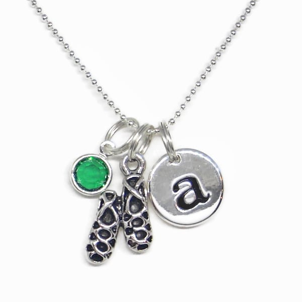 Personalized Irish Dance Necklace with Ghillie Pair, Initial Letter and Swarovski Crystal Charm 18" Ball Chain * Gift Boxed