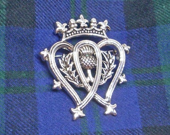 Scottish Luckenbooth Pewter Brooch Pin#1 with Shiny Finish * Thistle Design  Scotland Love Hearts Burn Supper Boxed Gift